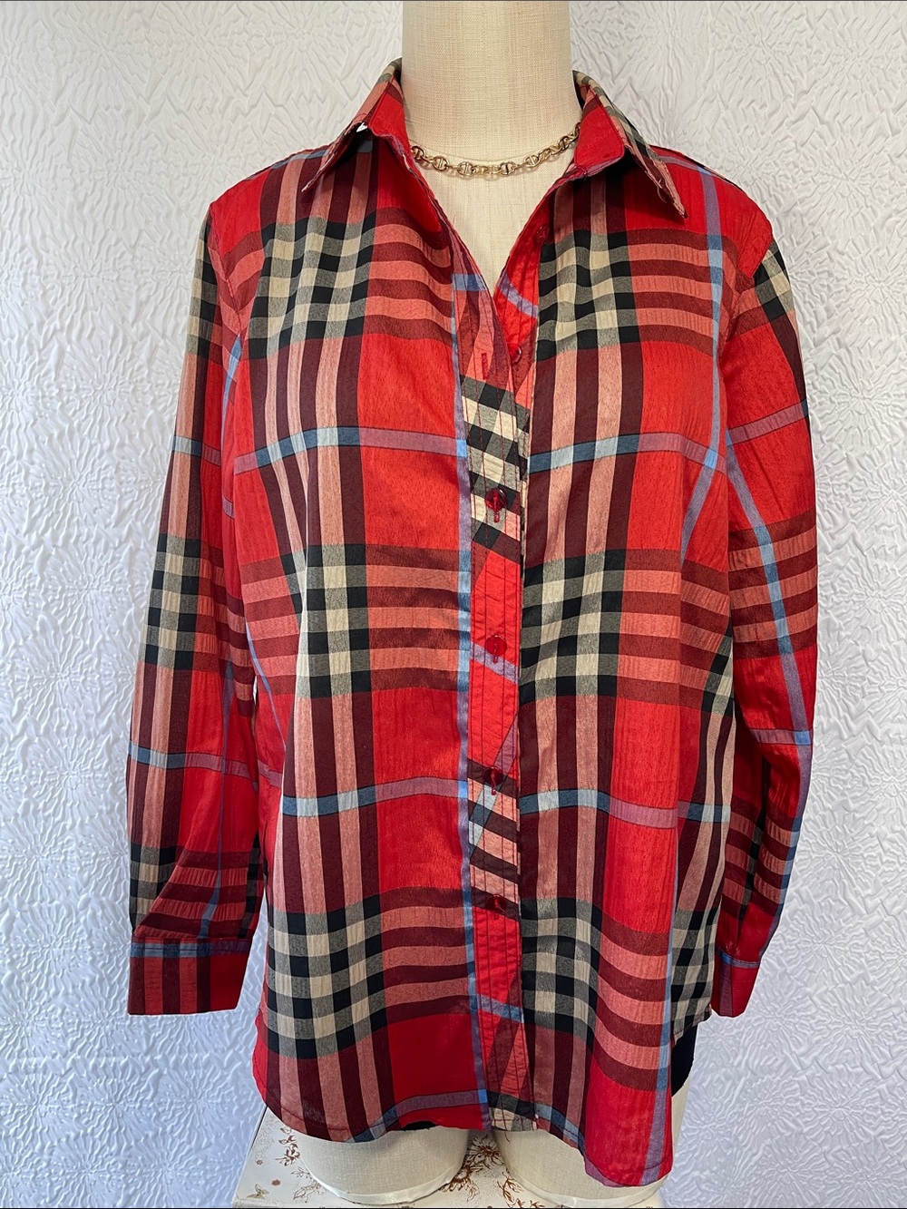 Red Plaid Button-Up Shirt